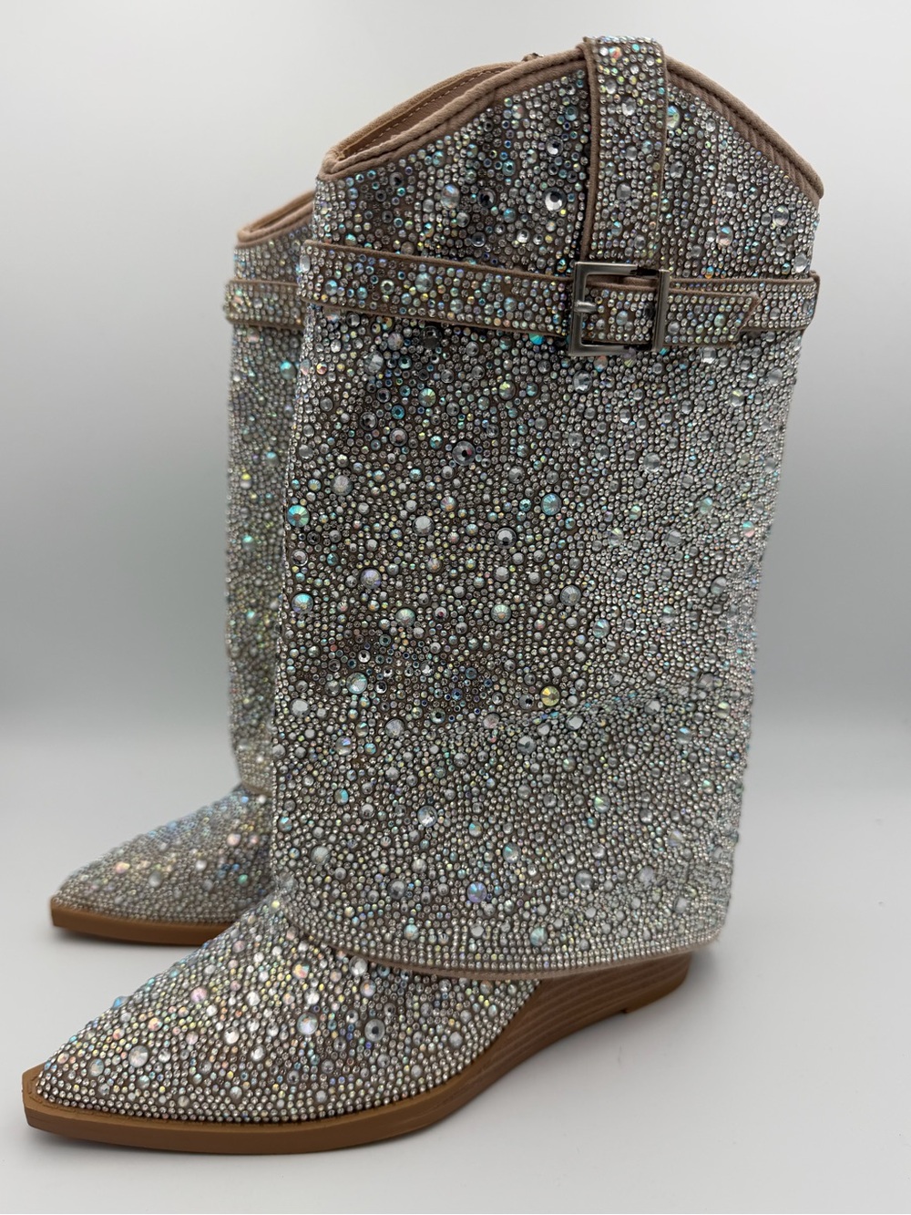 Madden Girl Joe R Rhinestone Cuffed Wedge Western Dress Boots Size 6